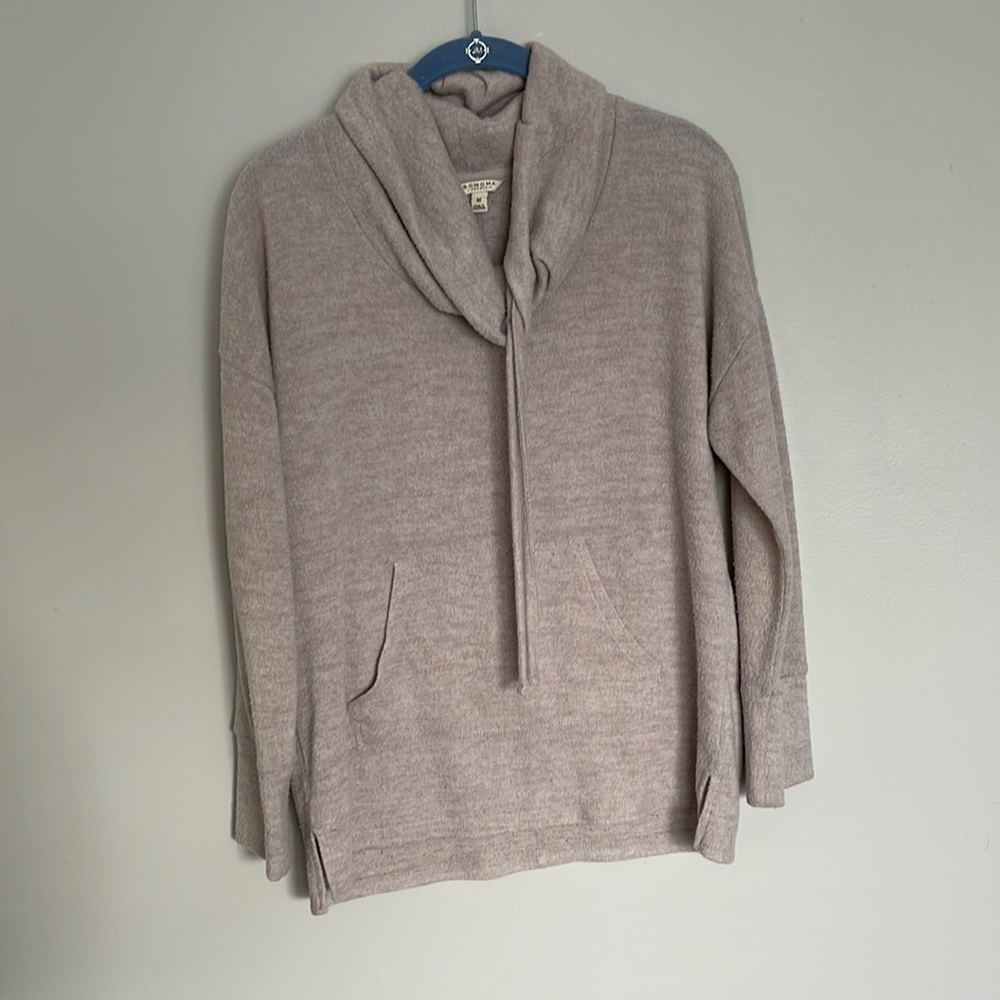 Cream cowl neck hoodie shirt